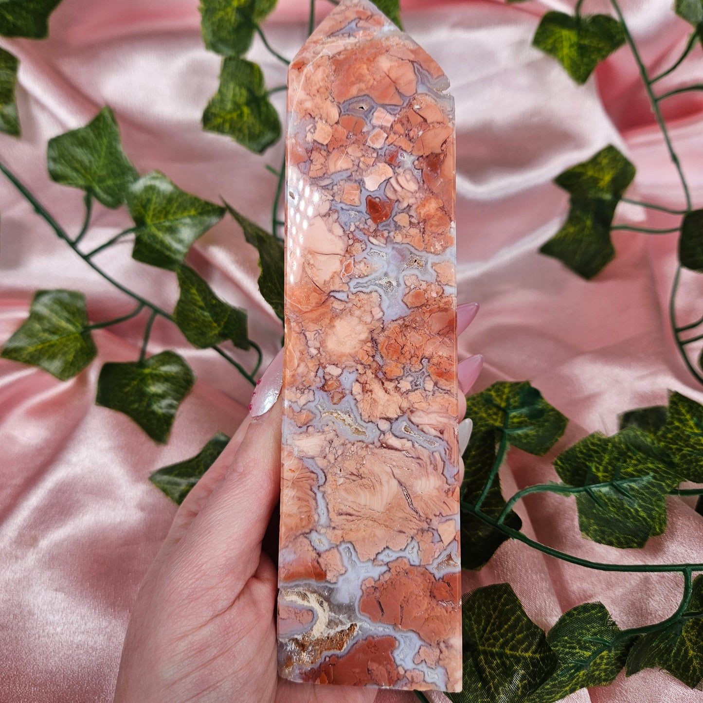 Cotton candy agate tower