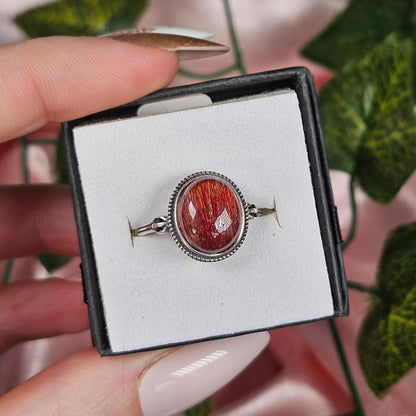 Adjustable S925 red rutilated quartz ring