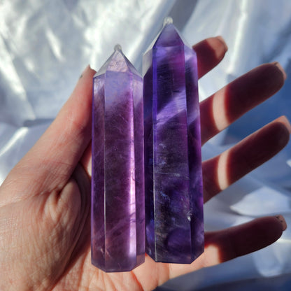High quality purple fluorite tower