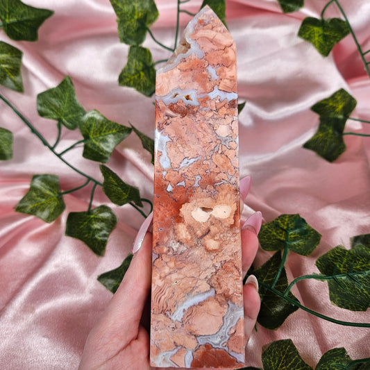Cotton candy agate tower