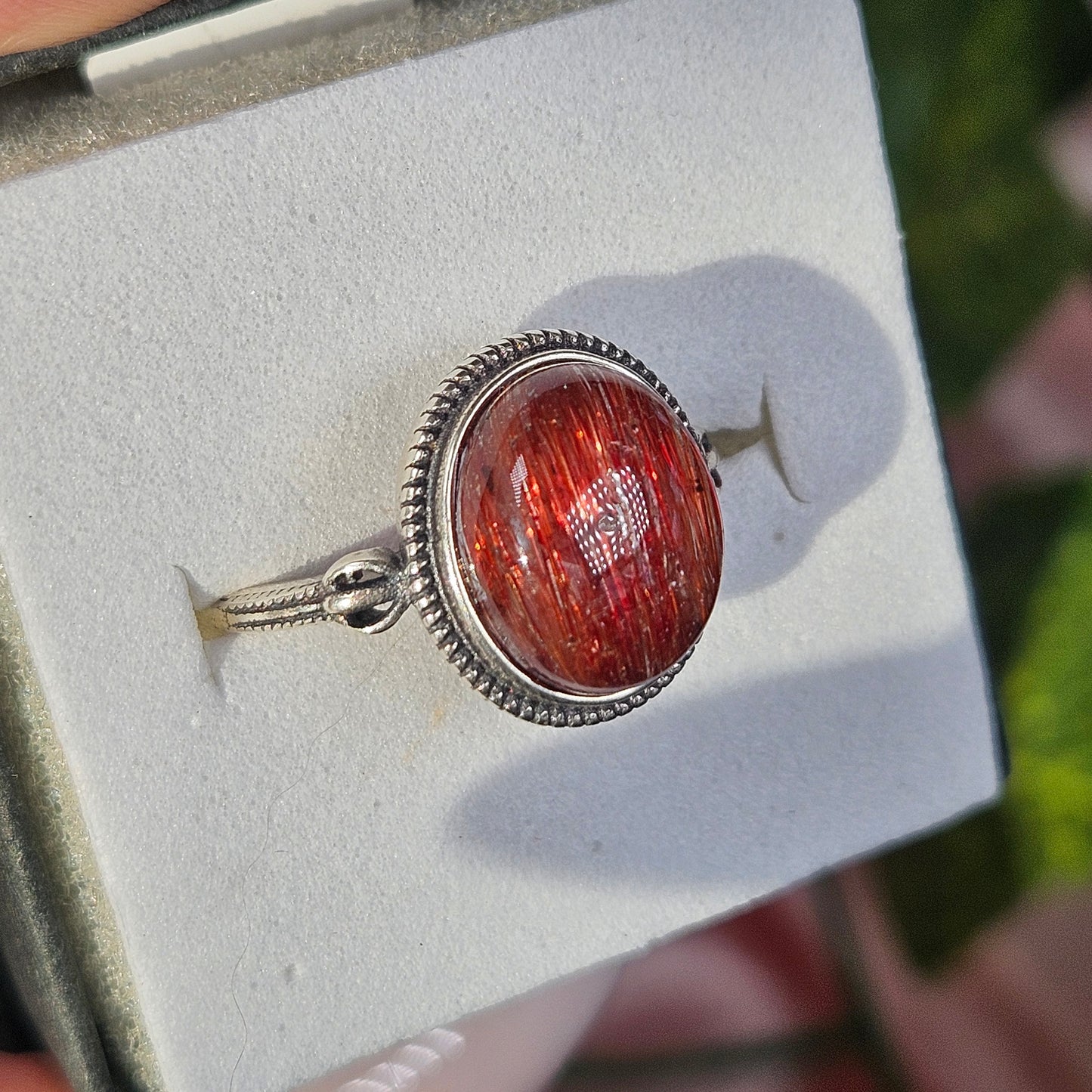 Adjustable S925 red rutilated quartz ring