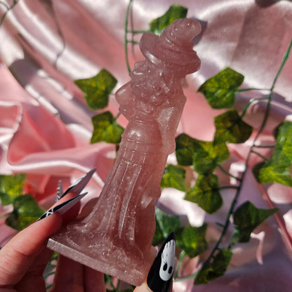Strawberry quartz witch & cat