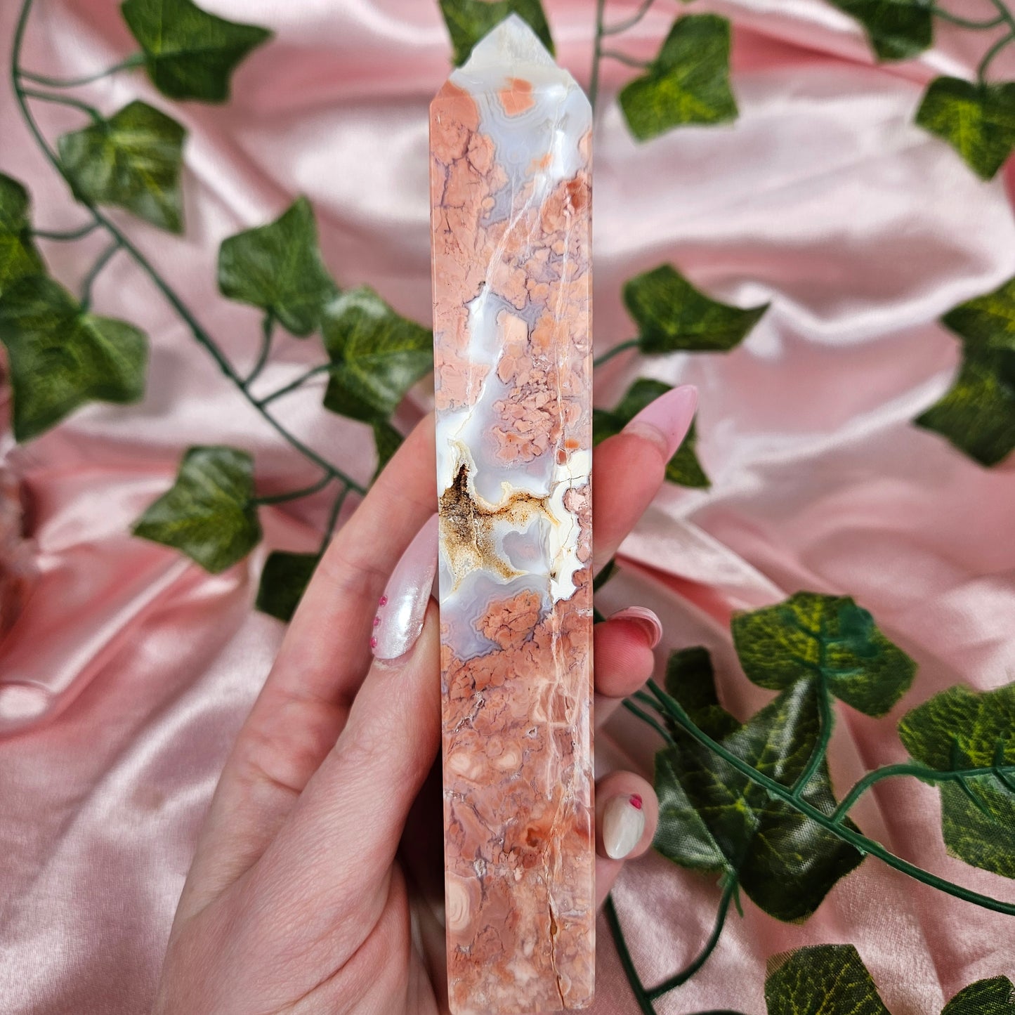 Cotton candy agate tower