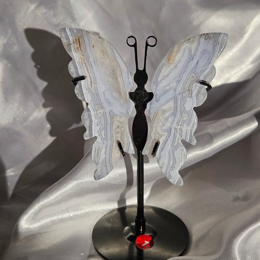 Blue lace agate butterfly wings on stand