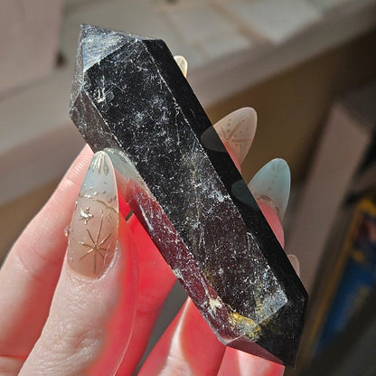 Black tourmaline in quartz double point