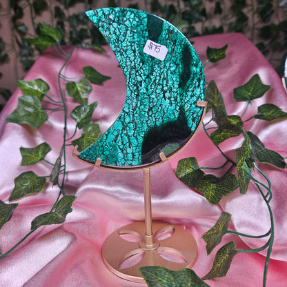 Malachite moon on stand