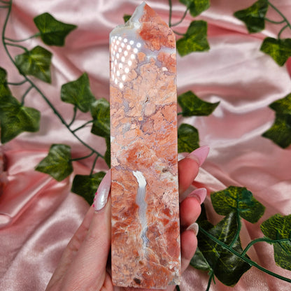 Cotton candy agate tower