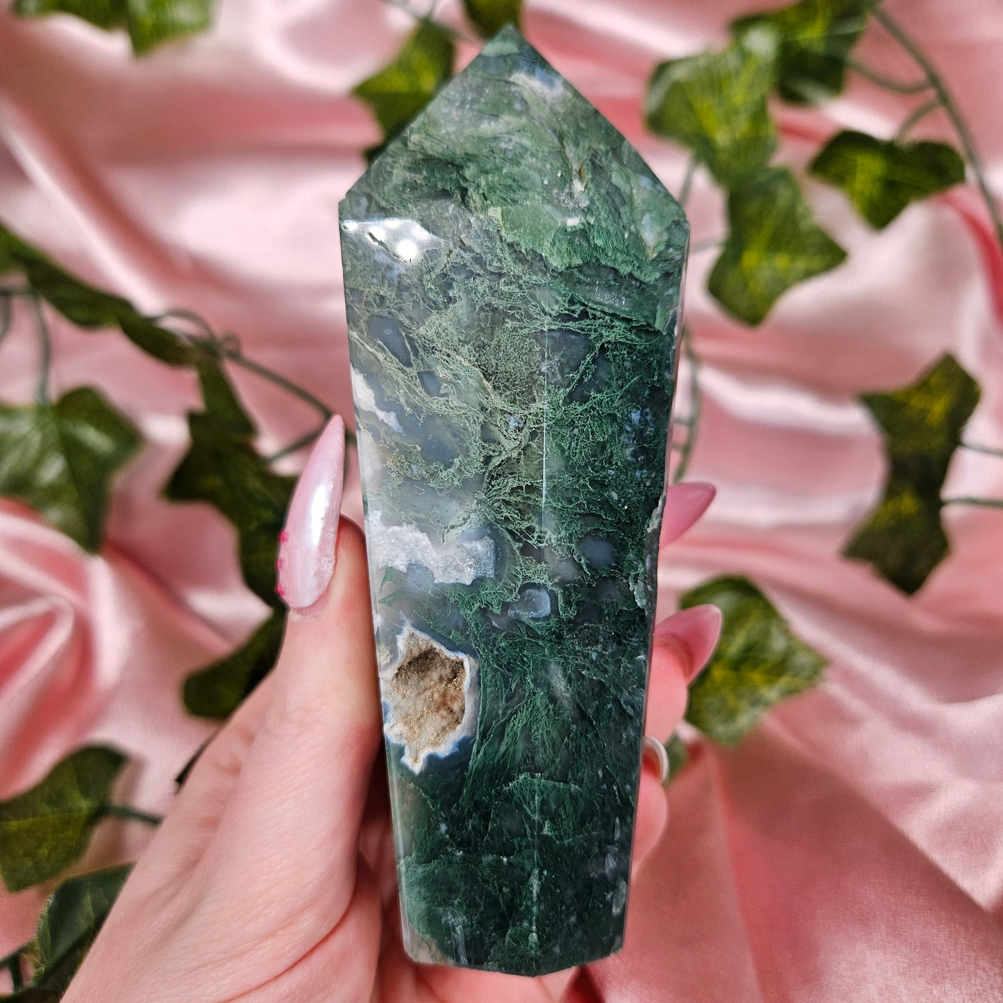 Moss agate cupcake tower
