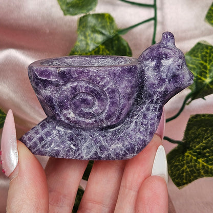 Lepidolite snail sphere holer