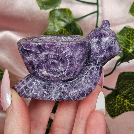 Lepidolite snail sphere holer