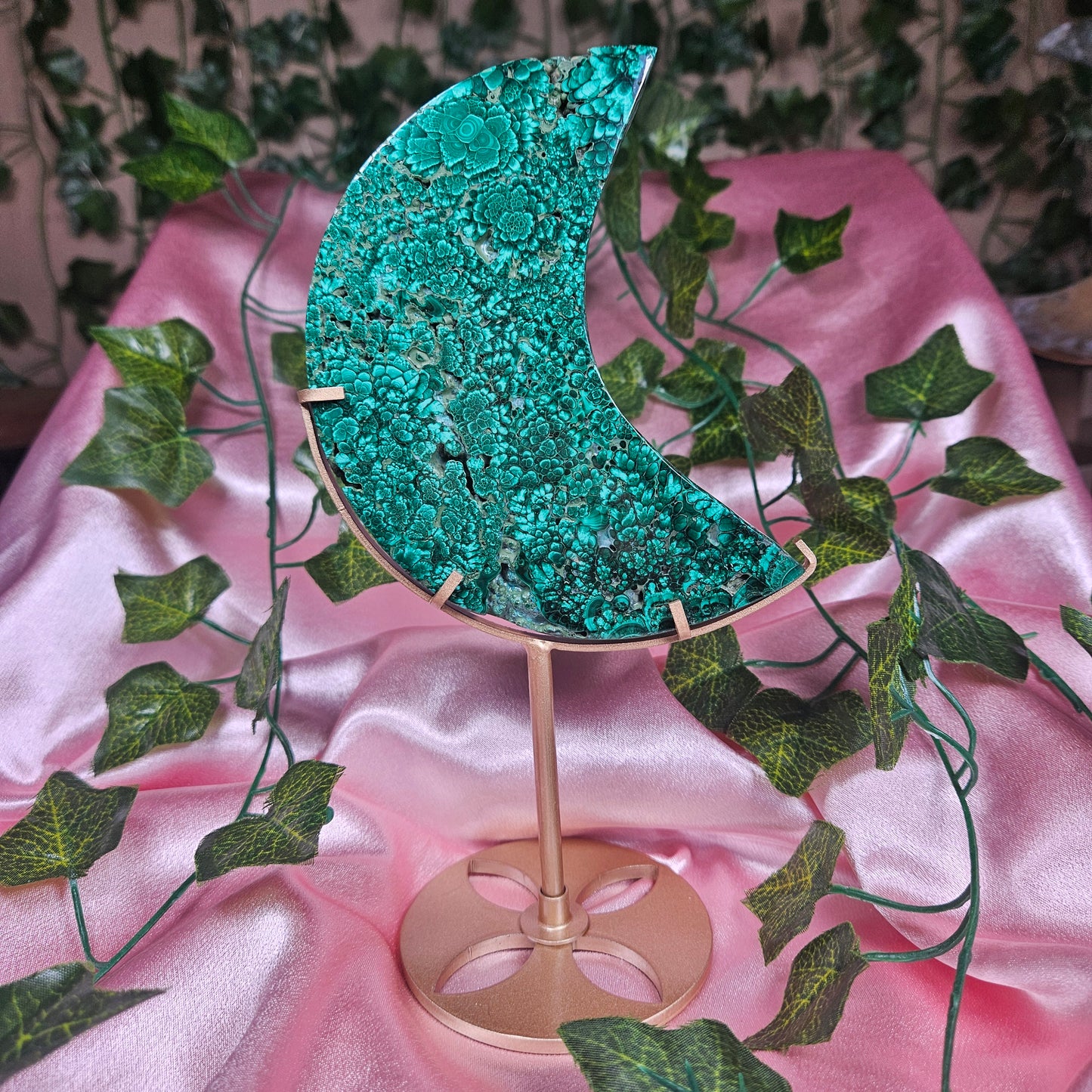Malachite moon on stand