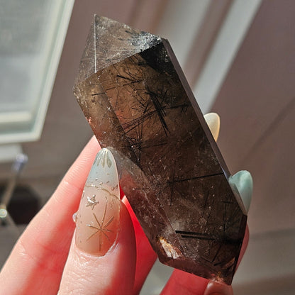 Black tourmaline in quartz double point