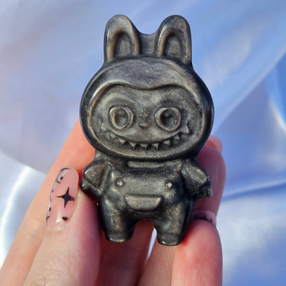 Silver sheen obsidian labubu