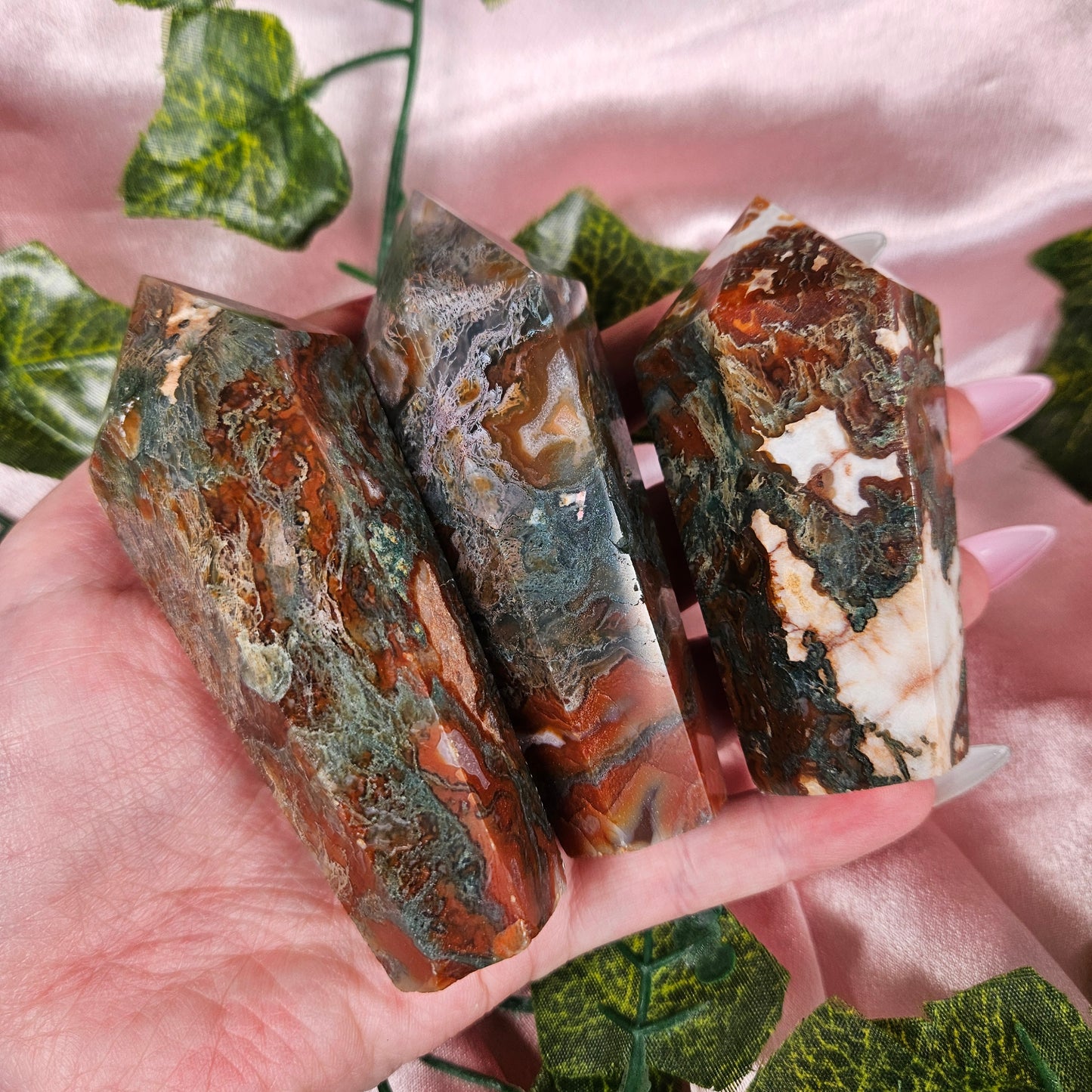 Moss agate/ Carnelian cupcake tower