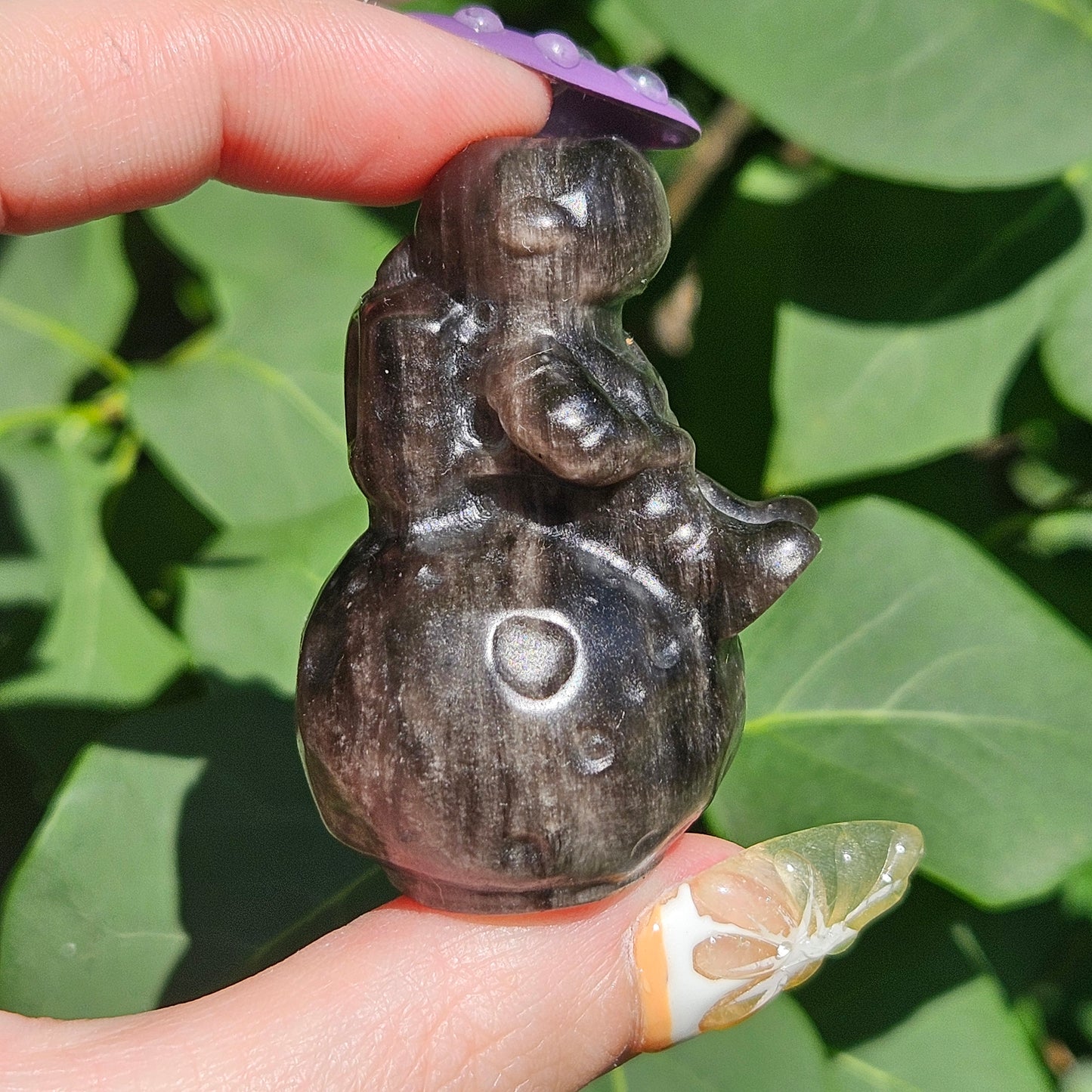 Silver sheen obsidian astronaut & planet