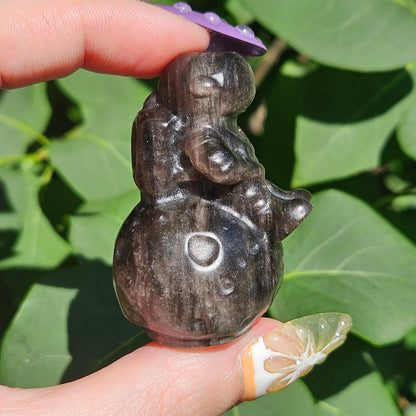 Silver sheen obsidian astronaut & planet