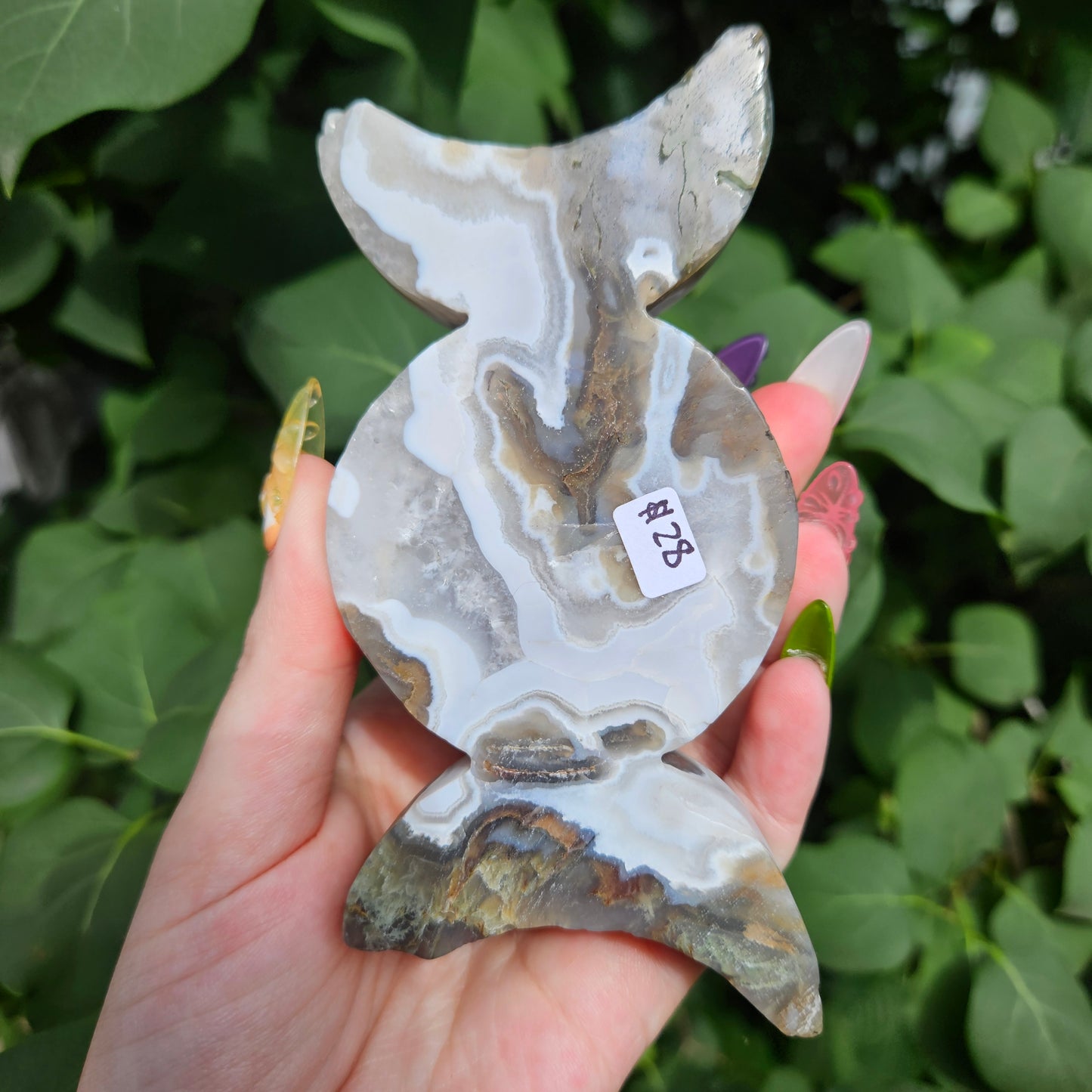 Moss agate triple moon bowl