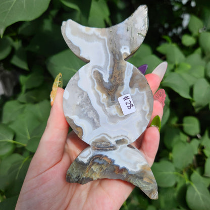 Moss agate triple moon bowl