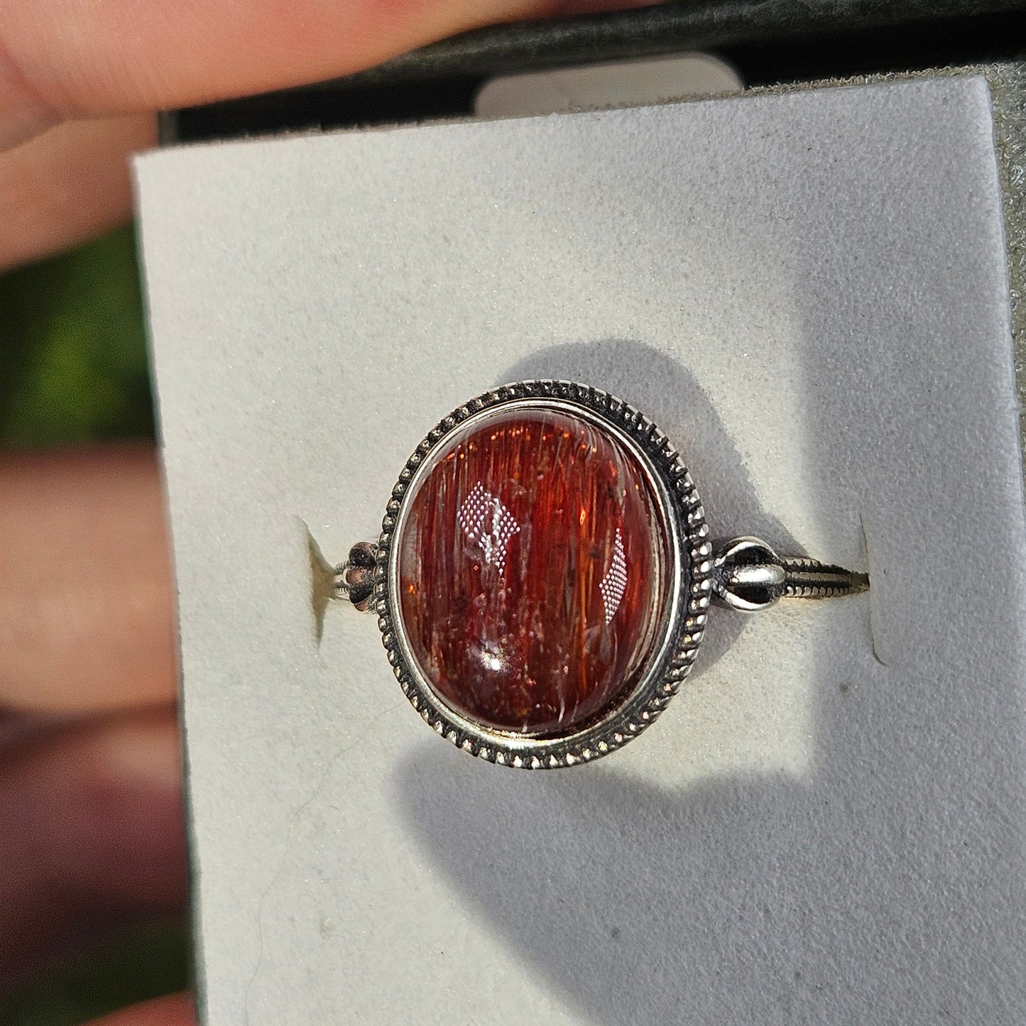 Adjustable S925 red rutilated quartz ring