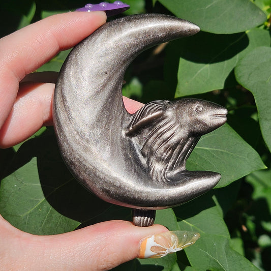 Silver sheen obsidian moon & crow