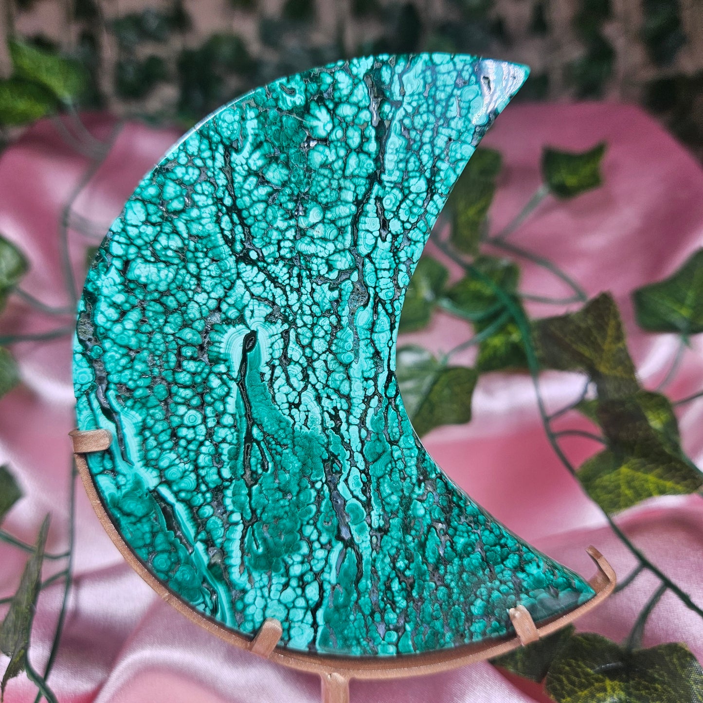Malachite moon on stand