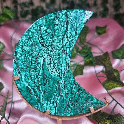 Malachite moon on stand