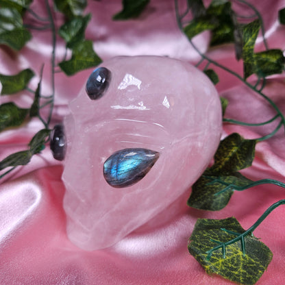 Rose quartz & labradorite alien head