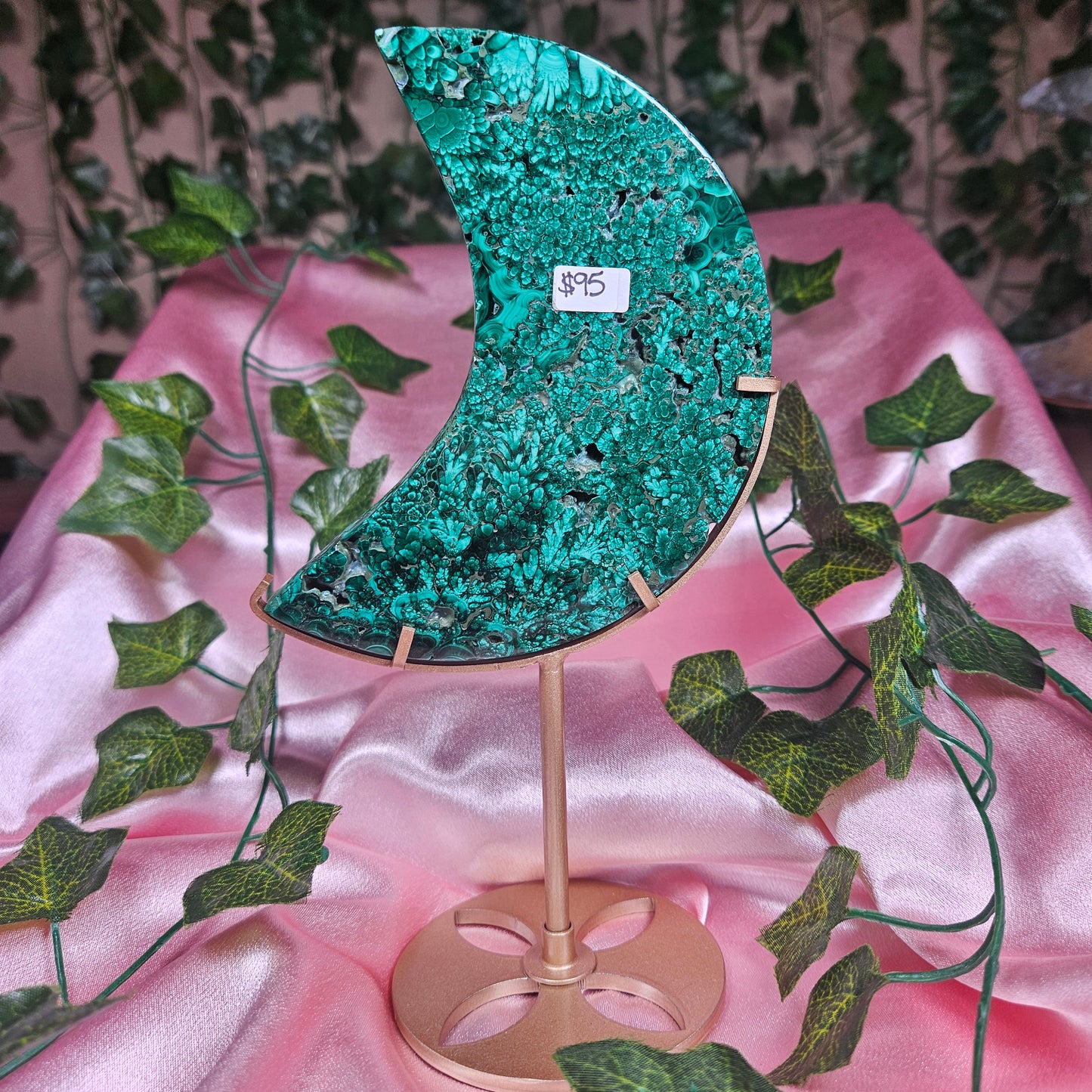 Malachite moon on stand