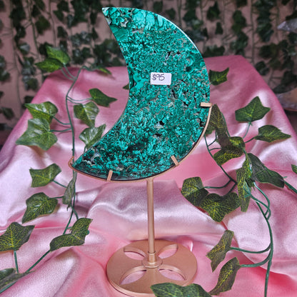 Malachite moon on stand
