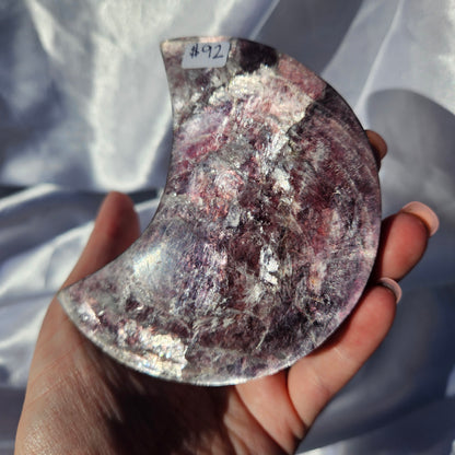 High quality lepidolite moon on stand