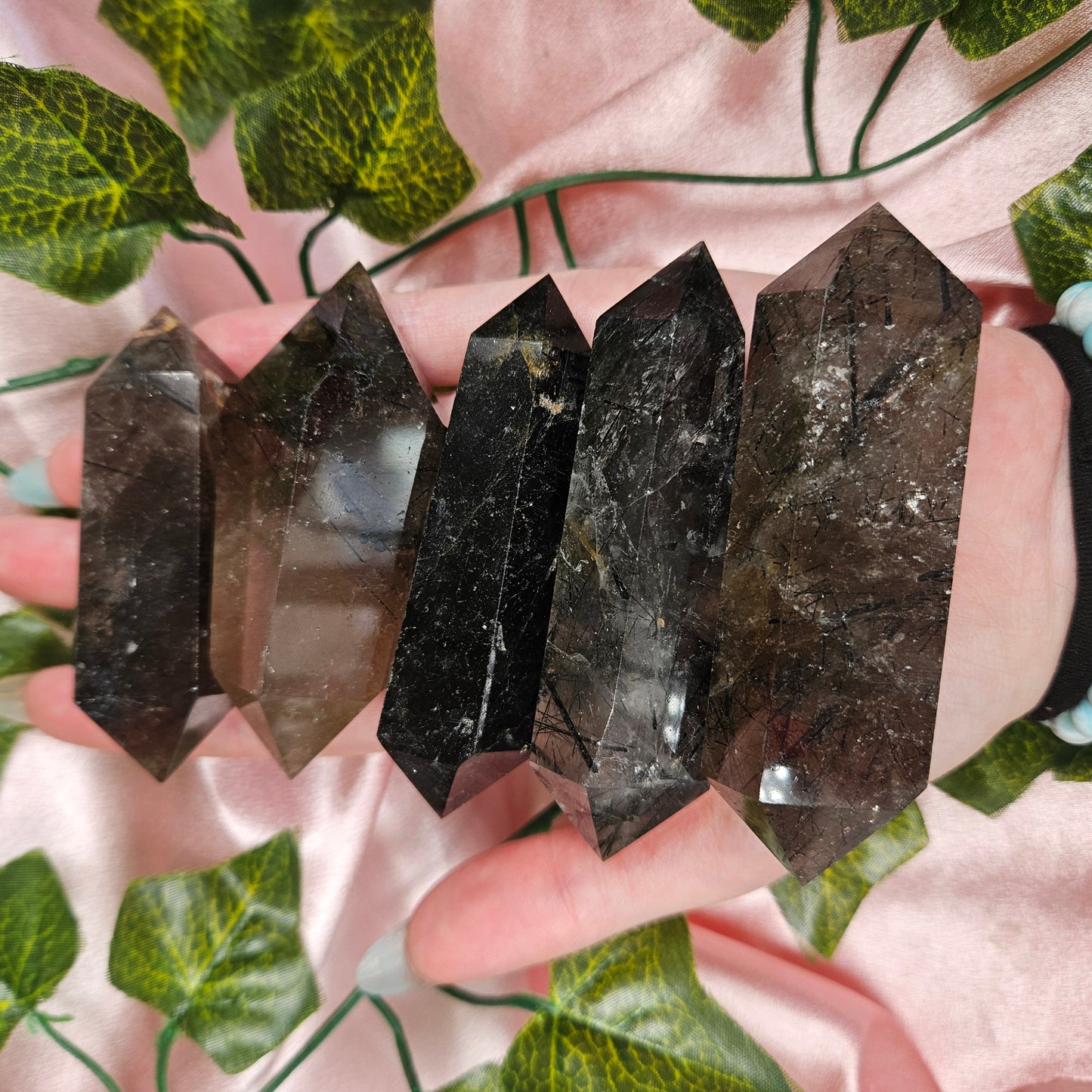 Black tourmaline in quartz double point