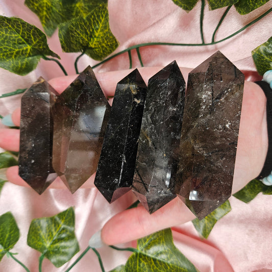 Black tourmaline in quartz double point