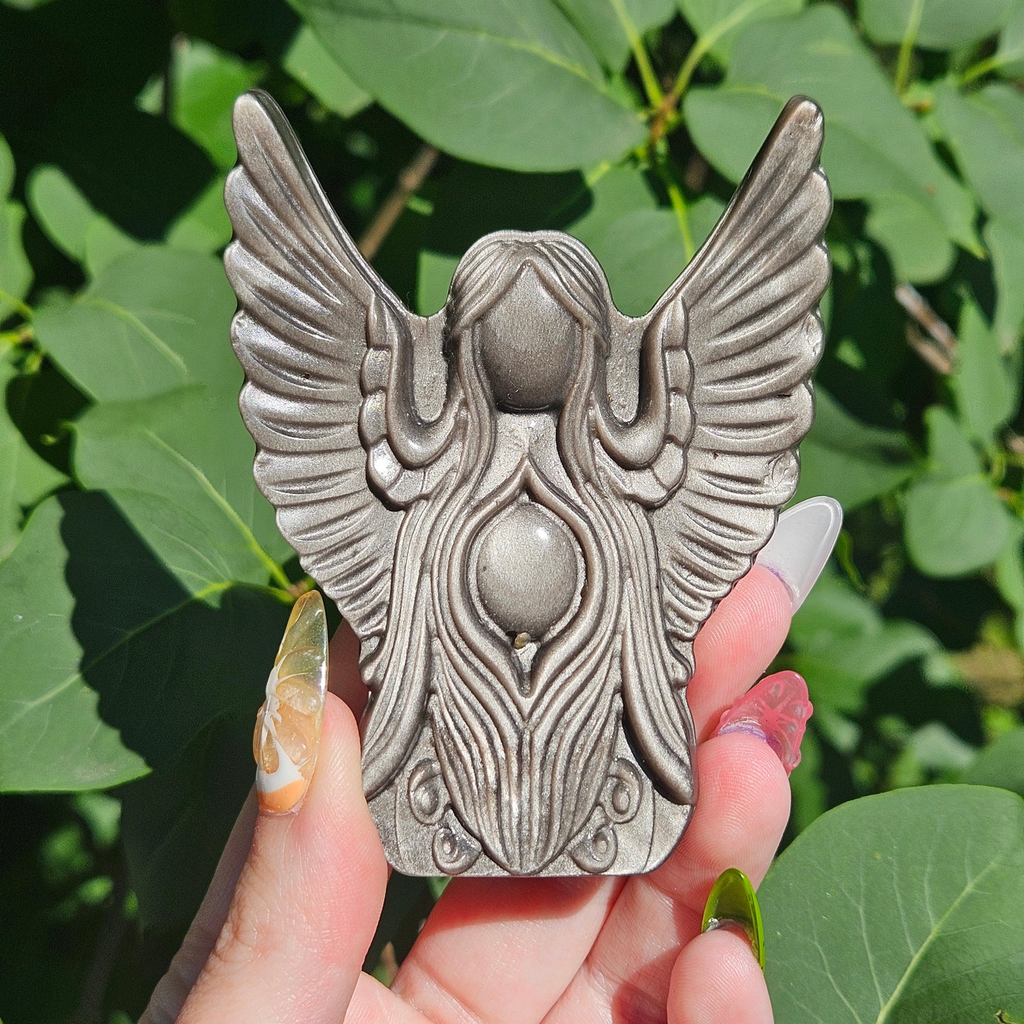 Silver sheen obsidian angel