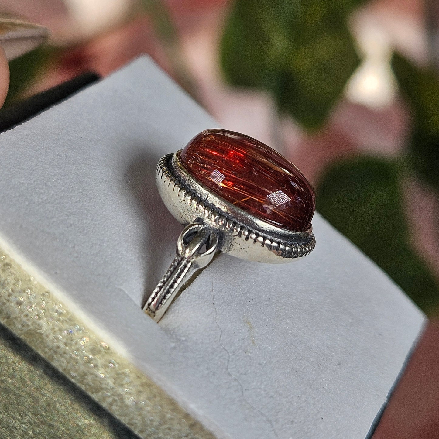 Adjustable S925 red rutilated quartz ring