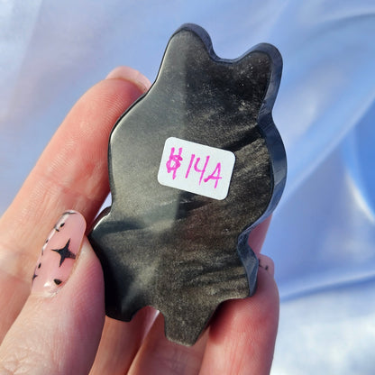 Silver sheen obsidian labubu