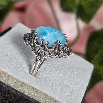 Adjustable S925 larimar ring