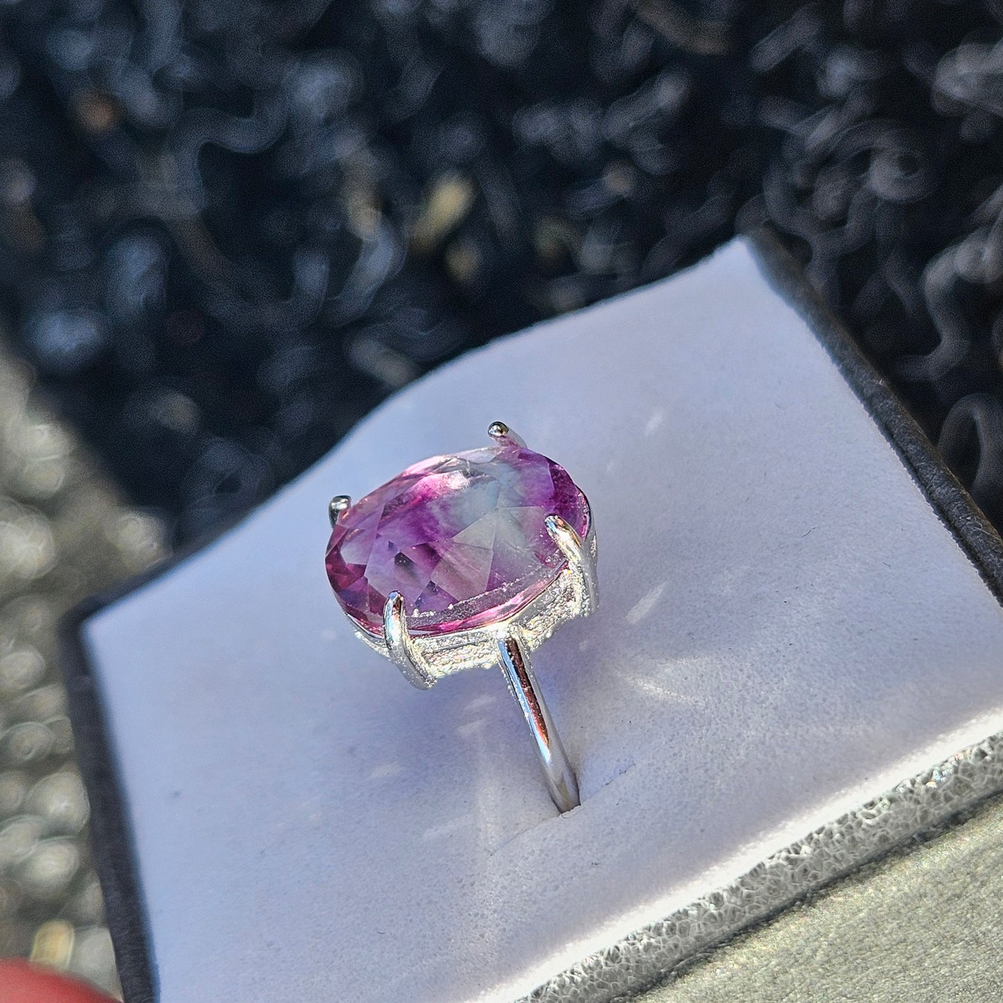 Fluorite faceted ring