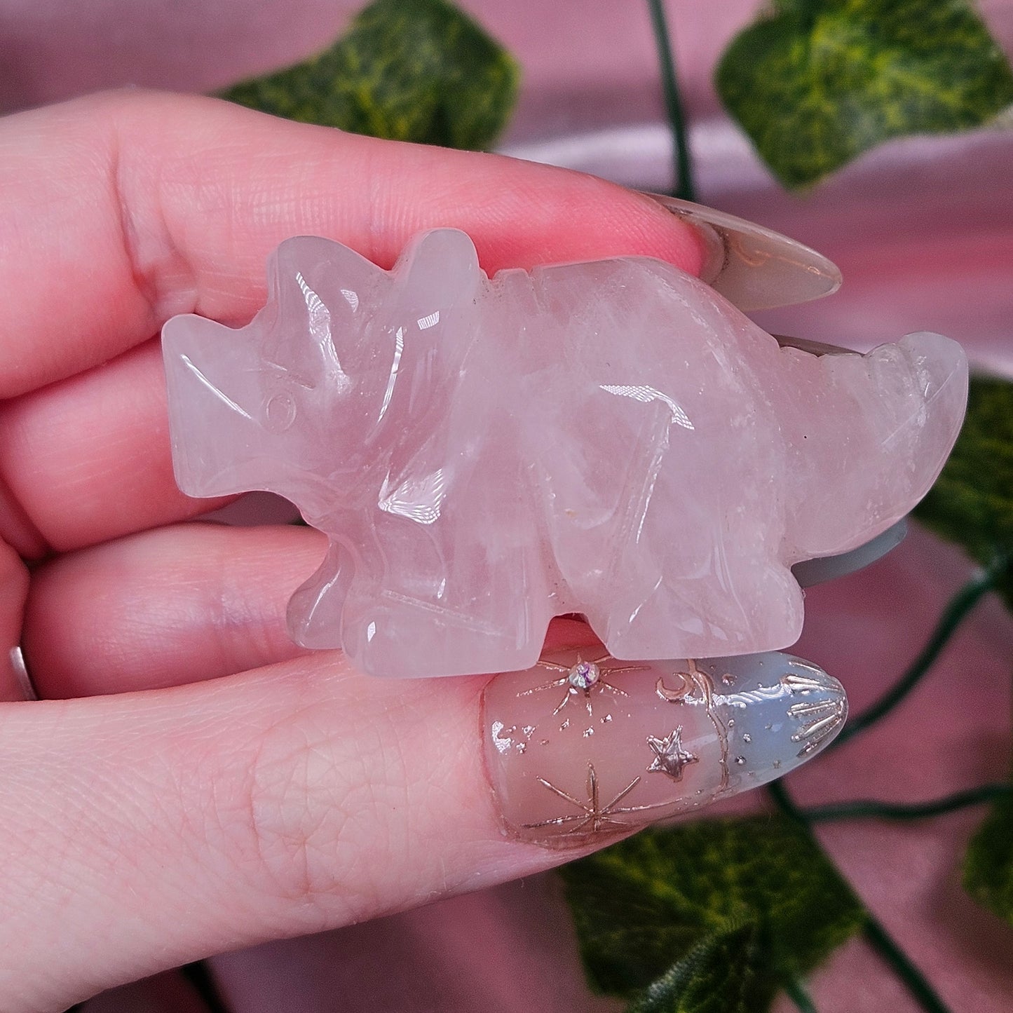 Rose quartz triceratops dino