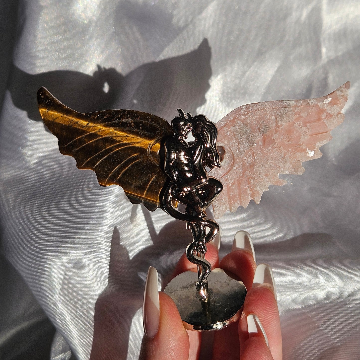 Tiger eye & pink opal angel/devil