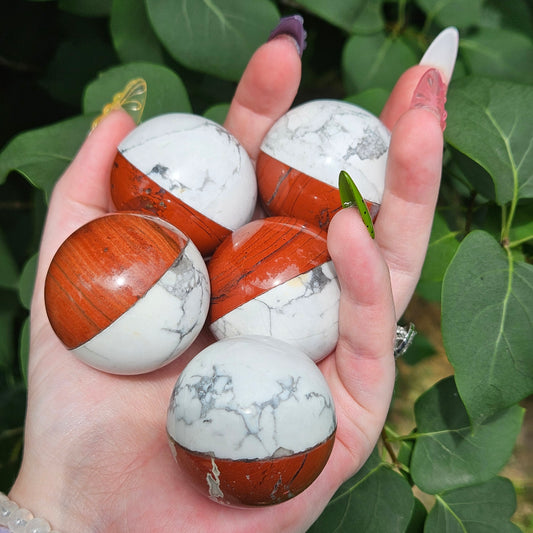 Howlite/red jasper pokeball sphere