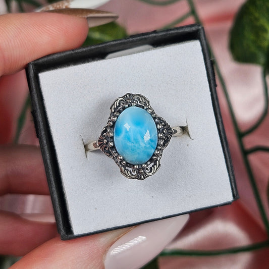 Adjustable S925 larimar ring