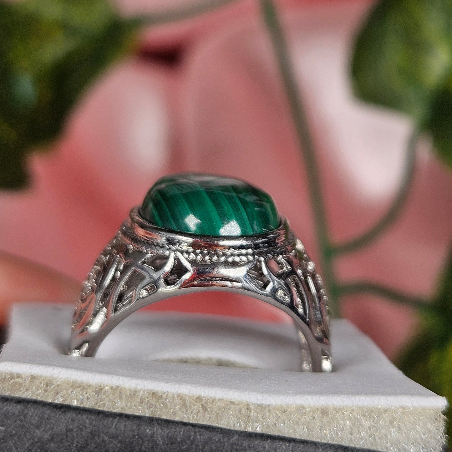 Adjustable malachite ring