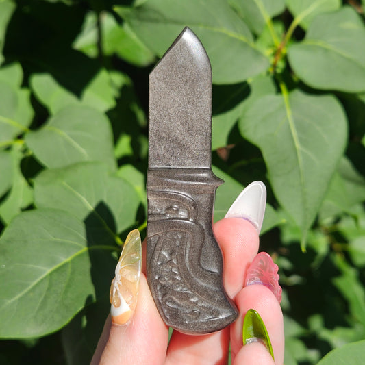Silver sheen obsidian knife