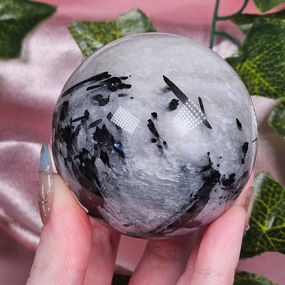 Black tourmaline in quartz sphere