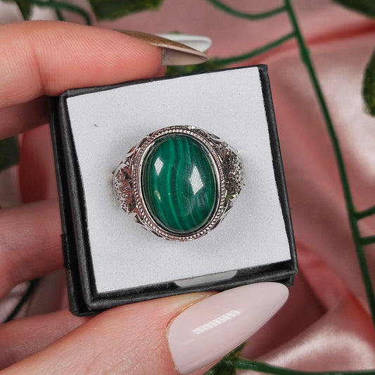 Adjustable malachite ring