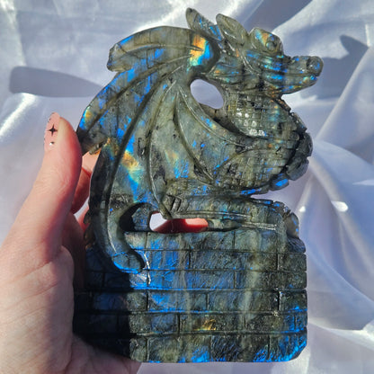 Hand carved statement labradorite dragon
