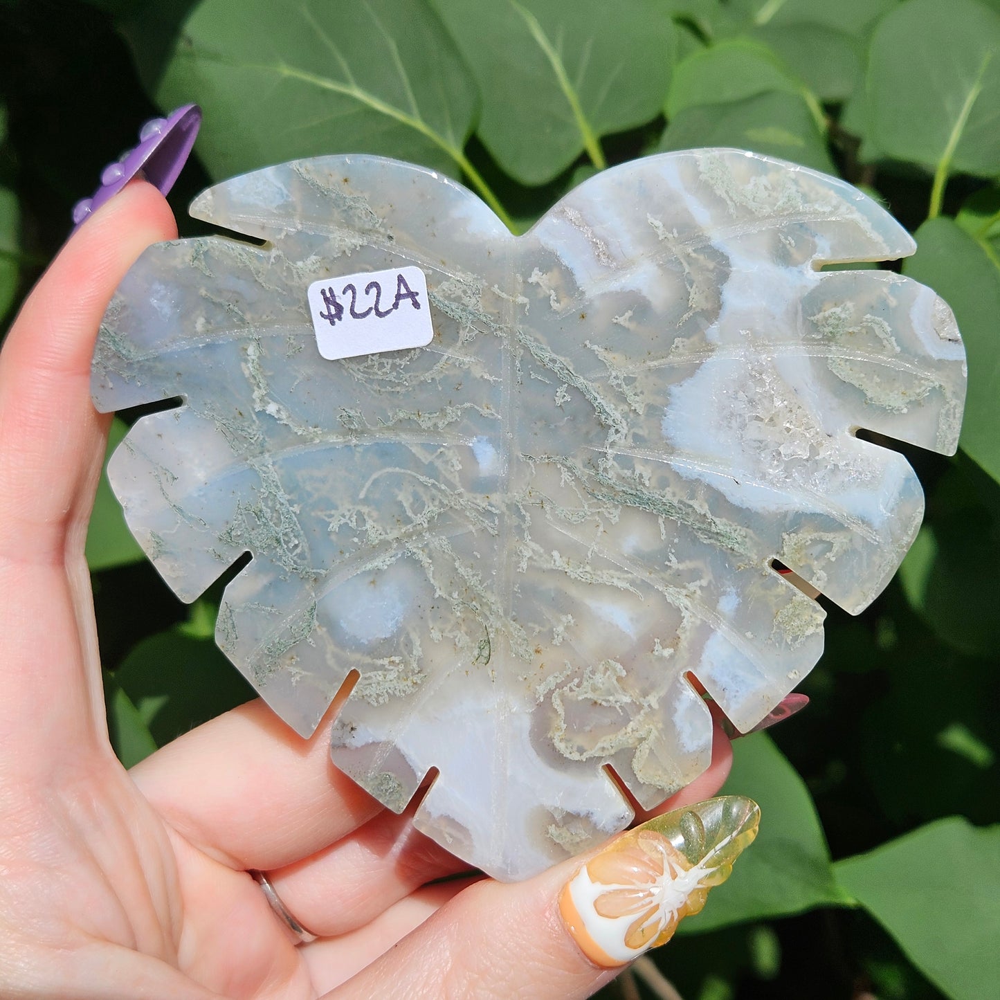 Moss agate monstera leaf