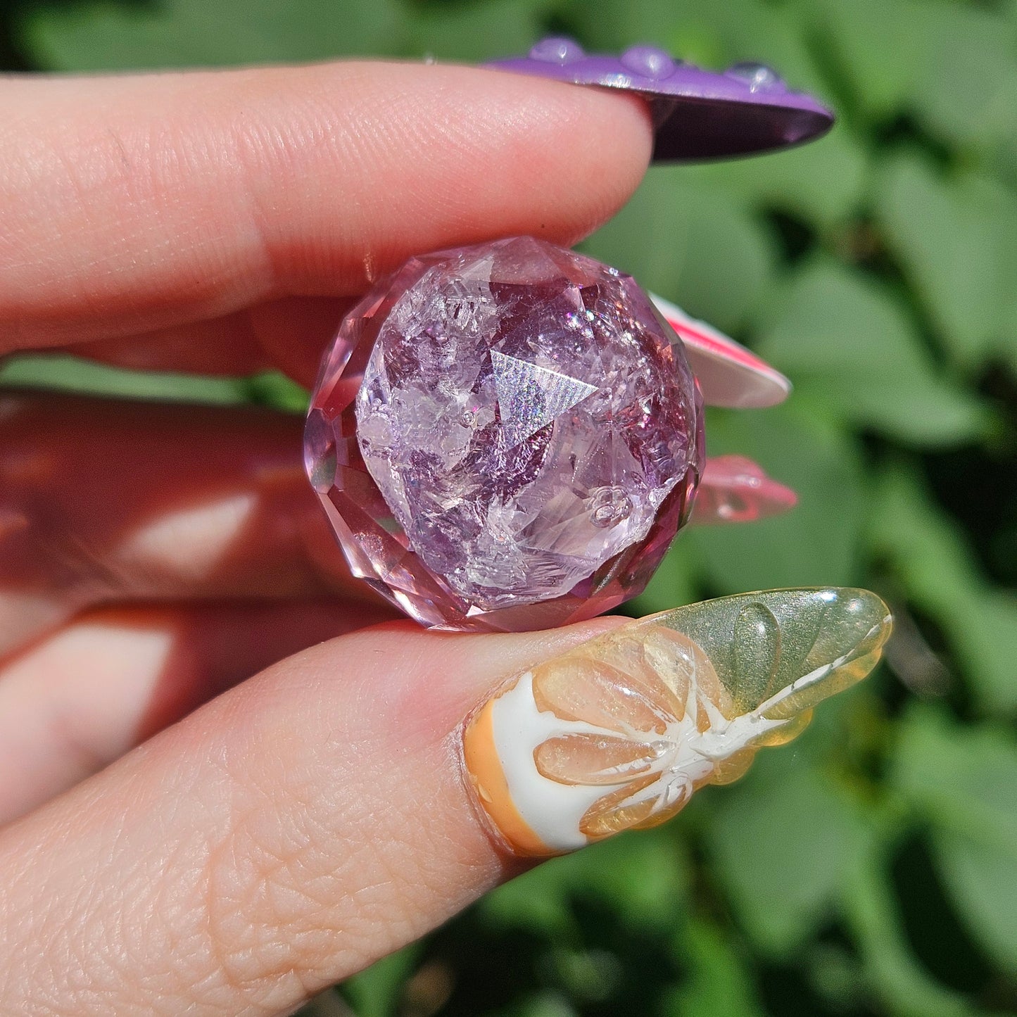 Mini ametrine faceted sphere