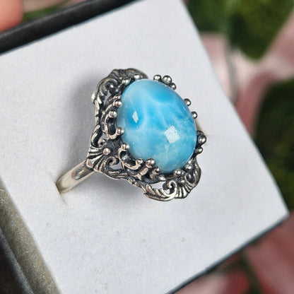 Adjustable S925 larimar ring