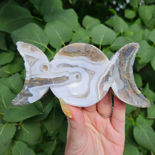 Moss agate triple moon bowl